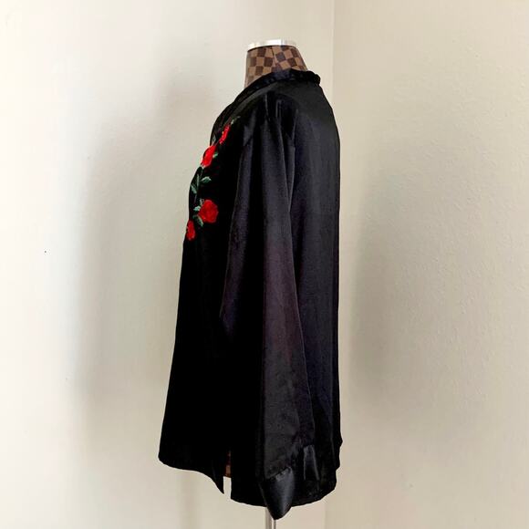 Vtg Black Satin Inner Most Nightgown Large Tunic Blouse Top Robe Lingerie Kimono - Picture 4 of 9